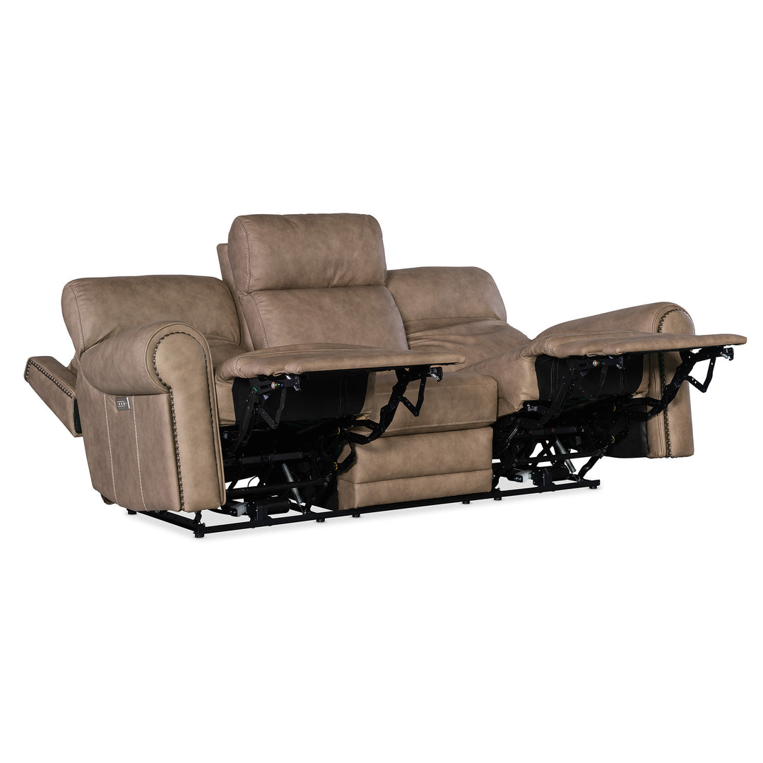 DUNCAN POWER SOFA WITH POWER HEADREST AND LUMBAR - LIGHT BROWN - RECLINER VIEW