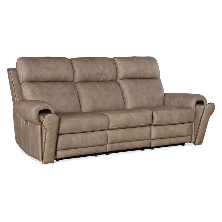 DUNCAN POWER SOFA WITH POWER HEADREST AND LUMBAR - LIGHT BROWN - FRONT VIEW