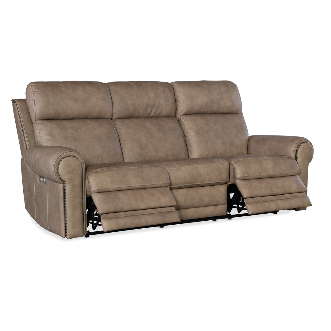 DUNCAN POWER SOFA WITH POWER HEADREST AND LUMBAR - LIGHT BROWN - RECLINER VIEW