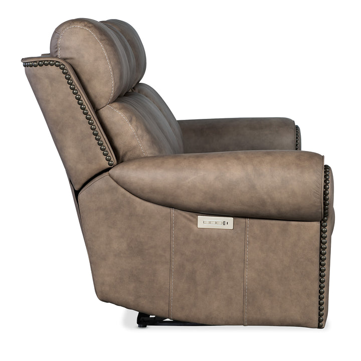 DUNCAN POWER SOFA WITH POWER HEADREST AND LUMBAR - LIGHT BROWN - SIDE VIEW