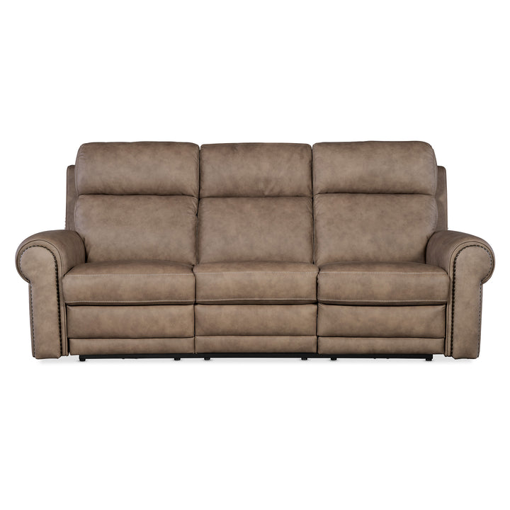 DUNCAN POWER SOFA WITH POWER HEADREST AND LUMBAR - LIGHT BROWN - FRONT VIEW