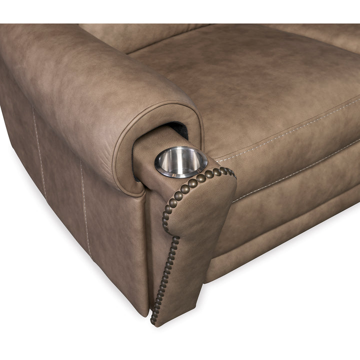 DUNCAN POWER SOFA WITH POWER HEADREST AND LUMBAR - LIGHT BROWN - CLOSE VIEW