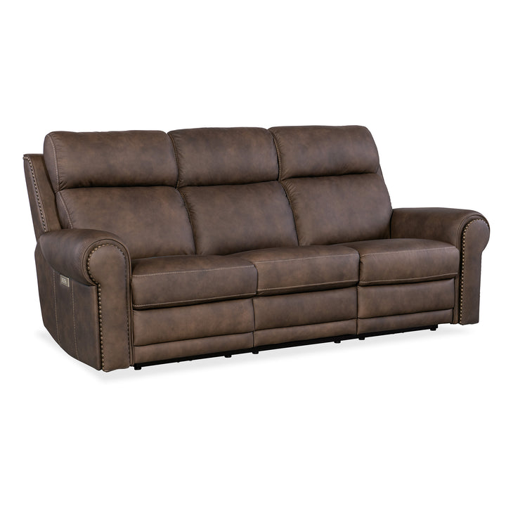 DUNCAN POWER SOFA WITH POWER HEADREST AND LUMBAR - DARK BROWN - FRONT VIEW