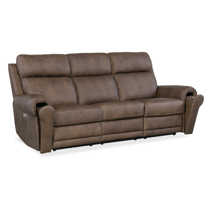 DUNCAN POWER SOFA WITH POWER HEADREST AND LUMBAR - DARK BROWN - FRONT VIEW