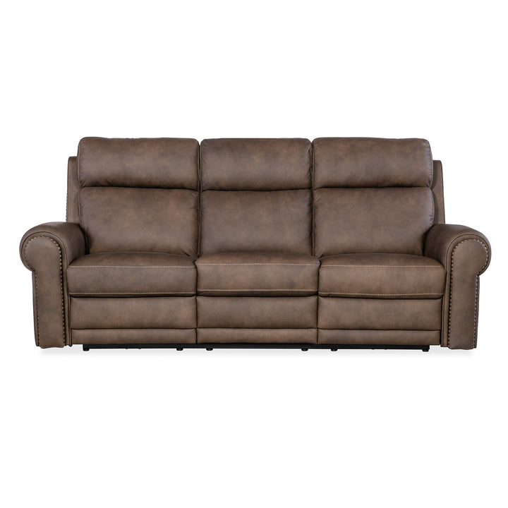 DUNCAN POWER SOFA WITH POWER HEADREST AND LUMBAR - DARK BROWN - FRONT VIEW