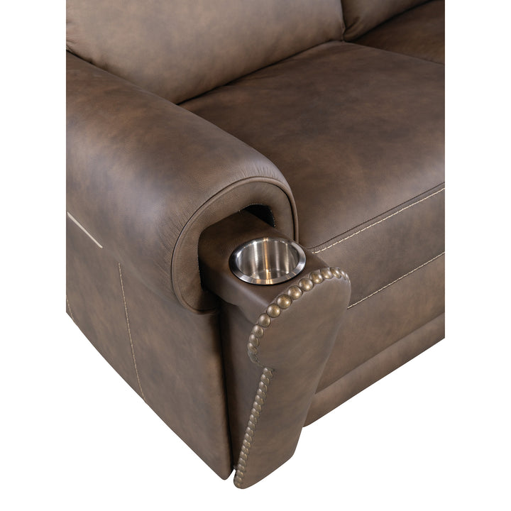 DUNCAN POWER SOFA WITH POWER HEADREST AND LUMBAR - DARK BROWN - CLOSE VIEW