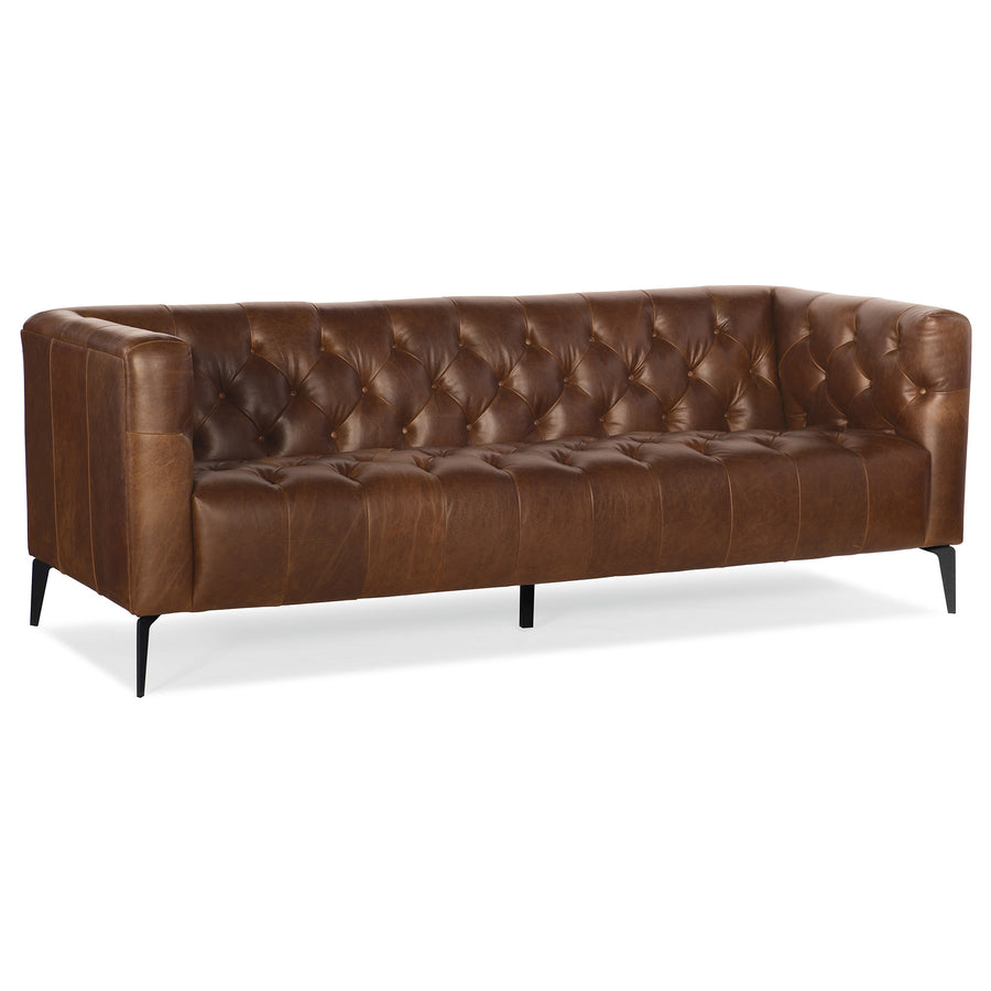 NICOLLA BROWN LEATHER STATIONARY SOFA - FRONT VIEW