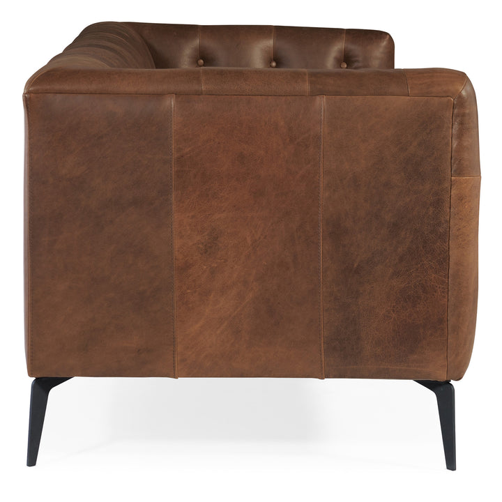 NICOLLA BROWN LEATHER STATIONARY SOFA - SIDE VIEW