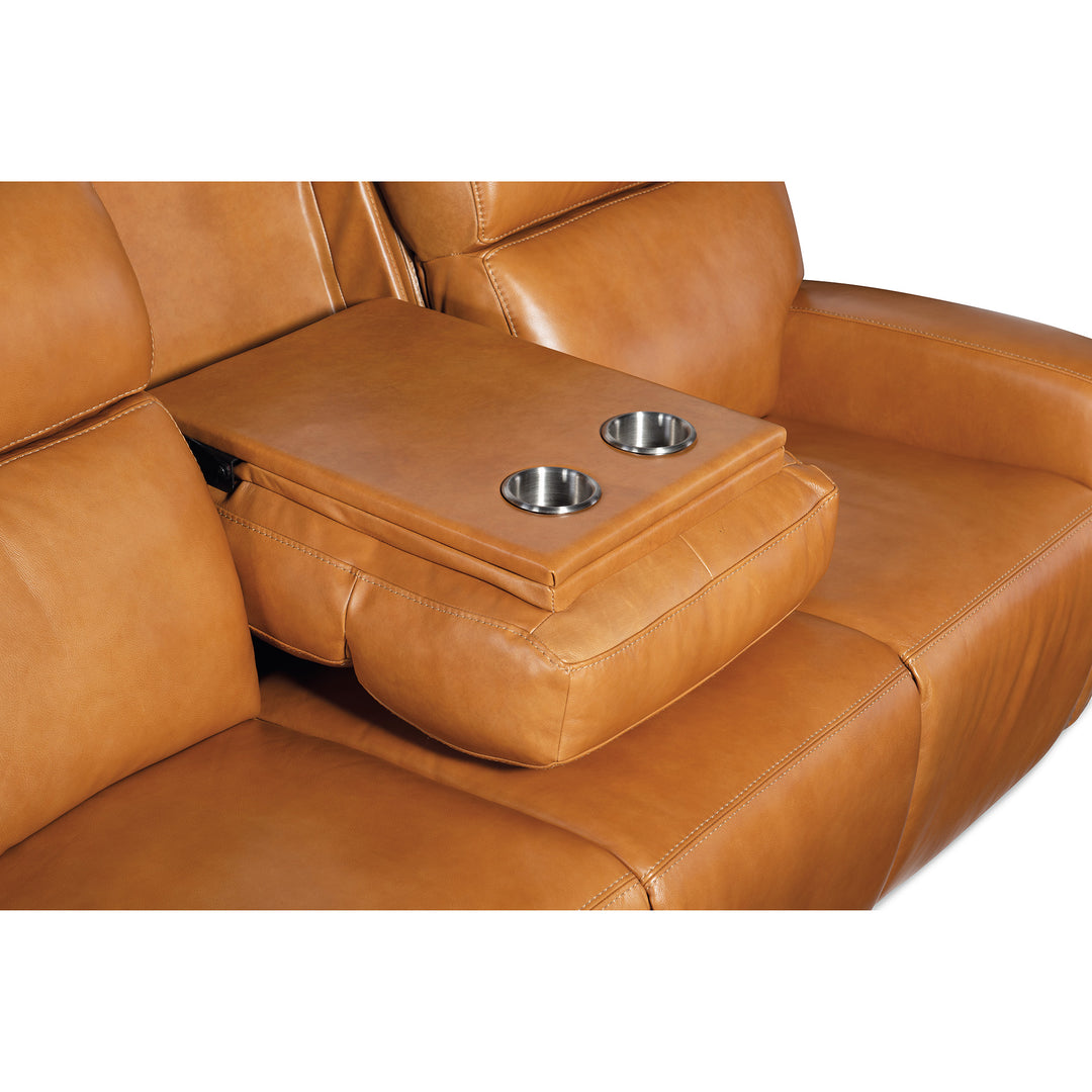 RUTHE ZEROG POWER SOFA WITH POWER HEADREST AND HIDDEN CONSOLE - BROWN - CLOSE VIEW