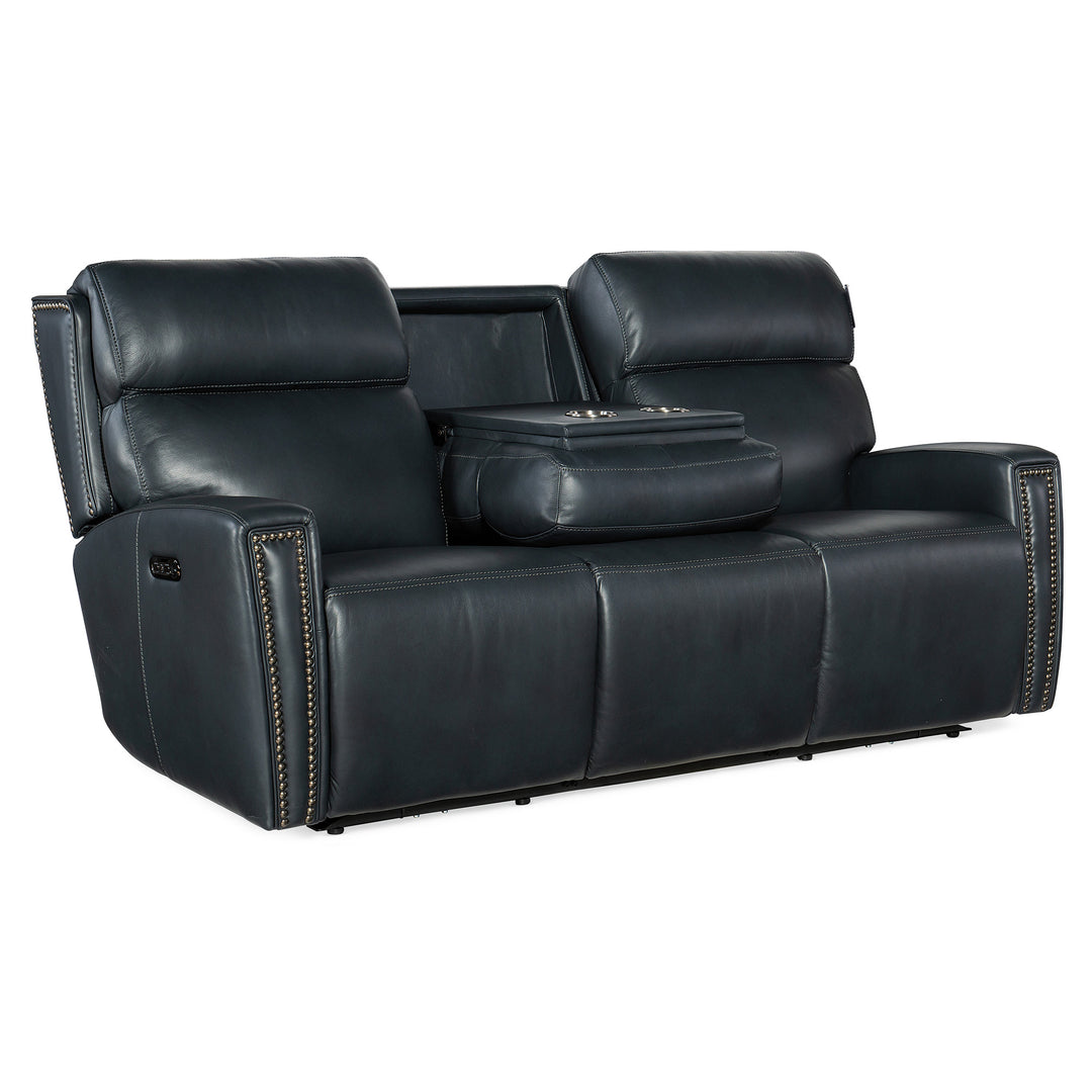 RUTHE ZEROG POWER SOFA WITH POWER HEADREST AND HIDDEN CONSOLE - BLUE - FRONT VIEW