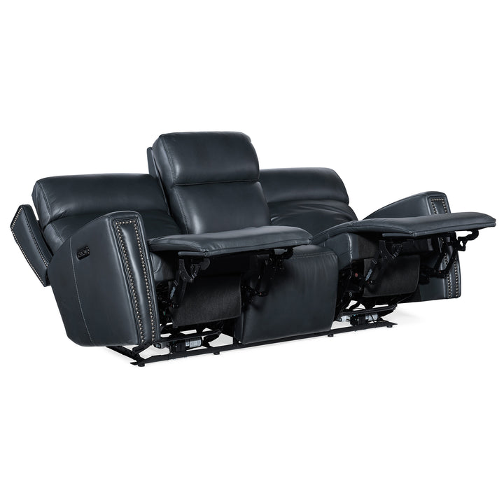 RUTHE ZEROG POWER SOFA WITH POWER HEADREST AND HIDDEN CONSOLE - BLUE - RECLINER VIEW