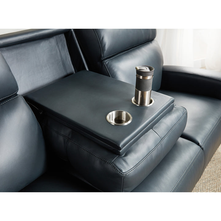 RUTHE ZEROG POWER SOFA WITH POWER HEADREST AND HIDDEN CONSOLE - BLUE - CLOSE VIEW