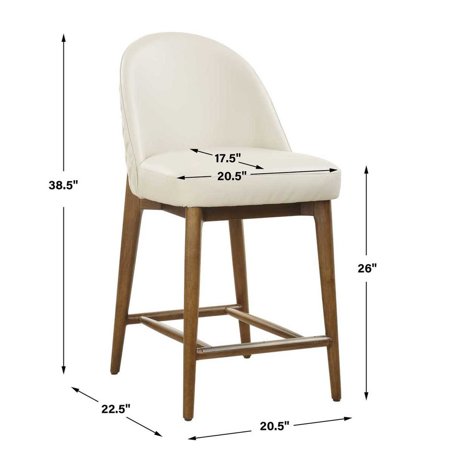 STITCHES ECRU LEATHER COUNTER STOOL