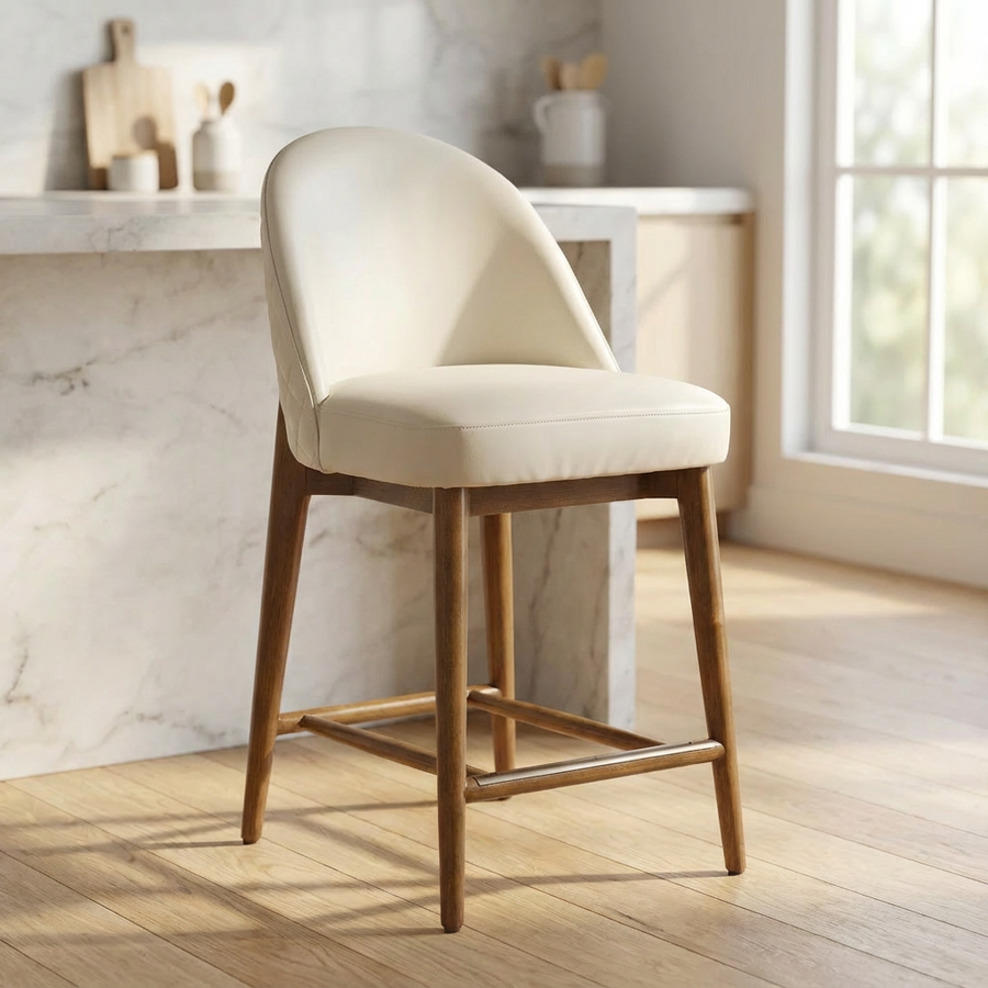STITCHES ECRU LEATHER COUNTER STOOL