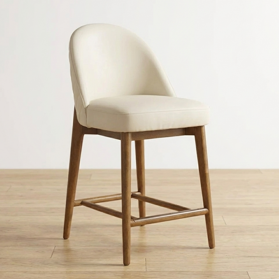 STITCHES ECRU LEATHER COUNTER STOOL