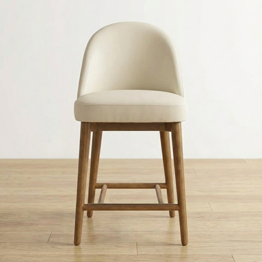 STITCHES ECRU LEATHER COUNTER STOOL