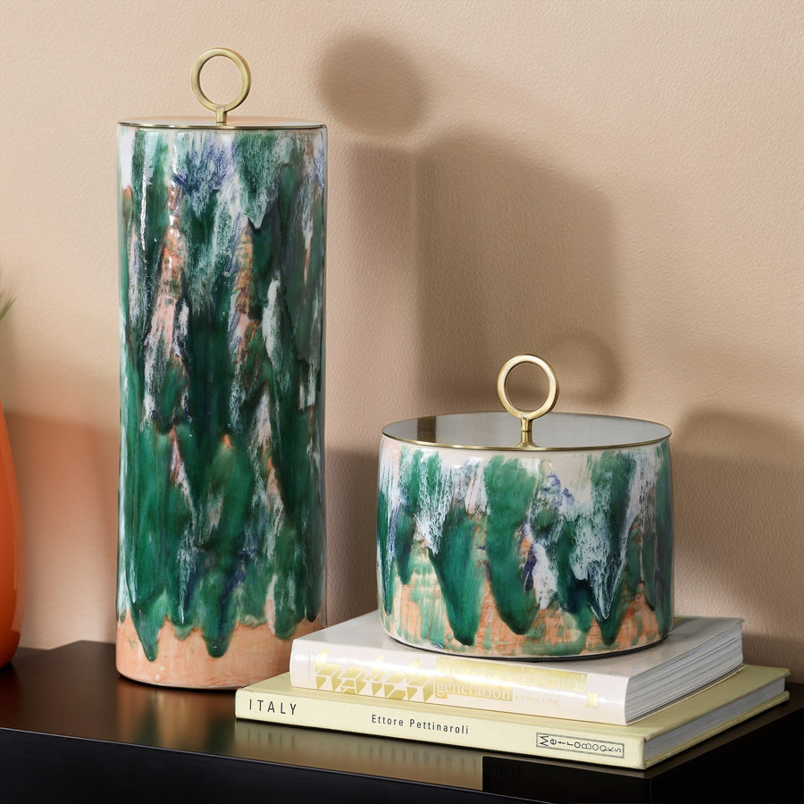 SYLVIE ABSTRACT PAINTED CERAMIC CONTAINER SET