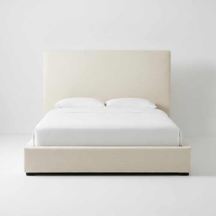 OFF-WHITE LINEN UPHOLSTERED BED