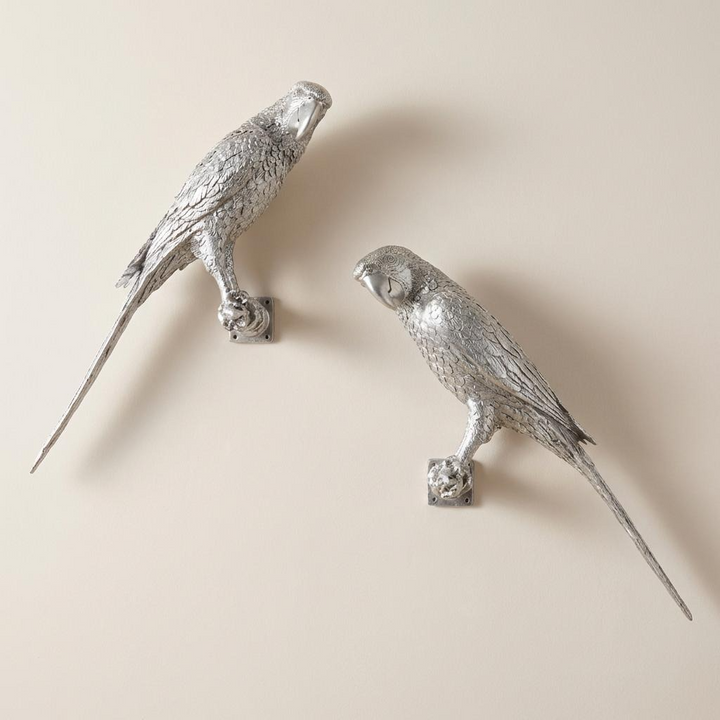 PARROT WALL DECOR: SILVER LEAF