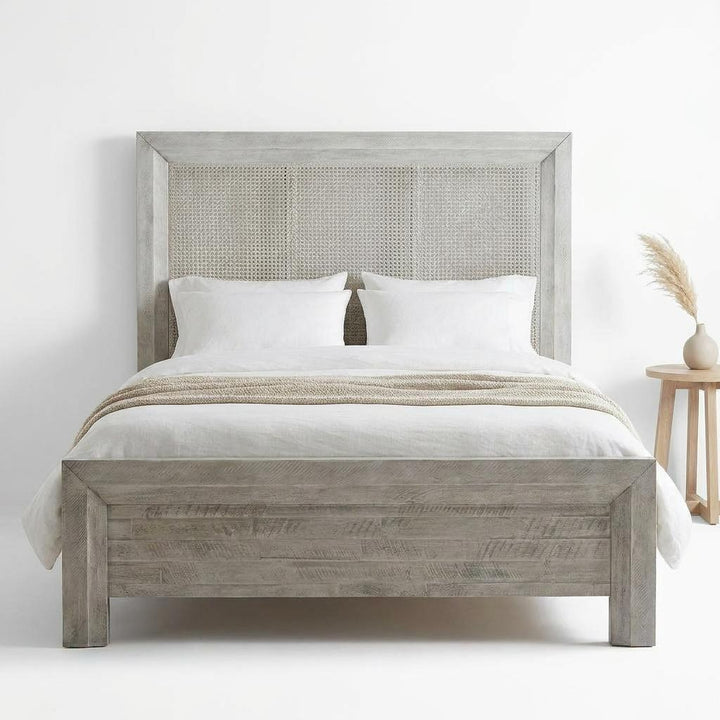 GEORGIA GREY WASH CANE PANEL BED