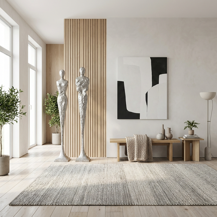 TALL CHISELED SILVER LEAF MALE & FEMALE SCULPTURES