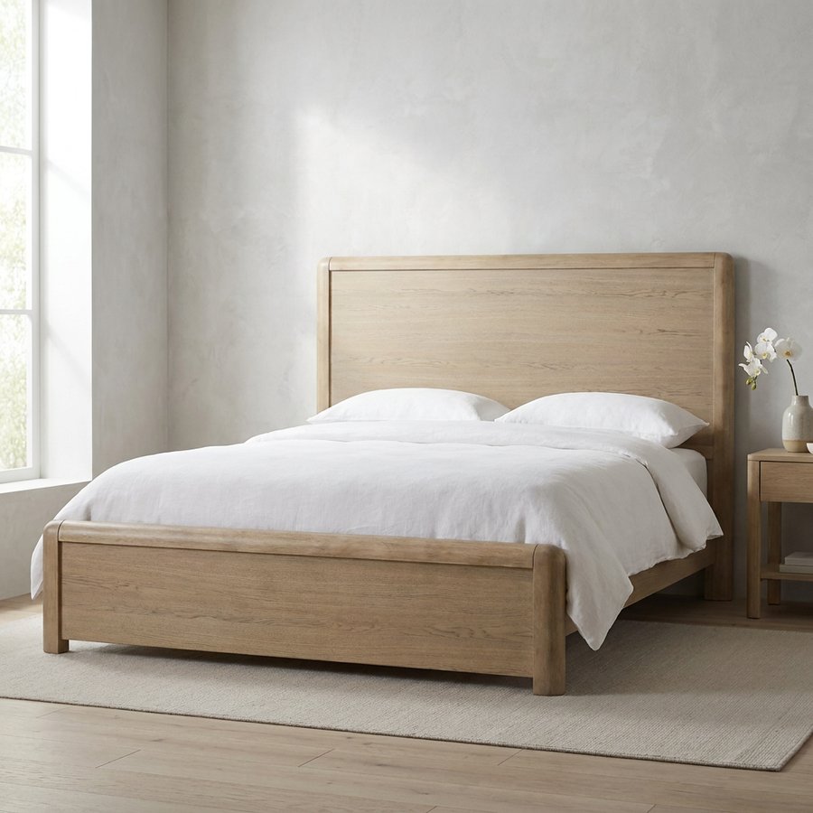 CECIL NATURAL OAK PANEL BED