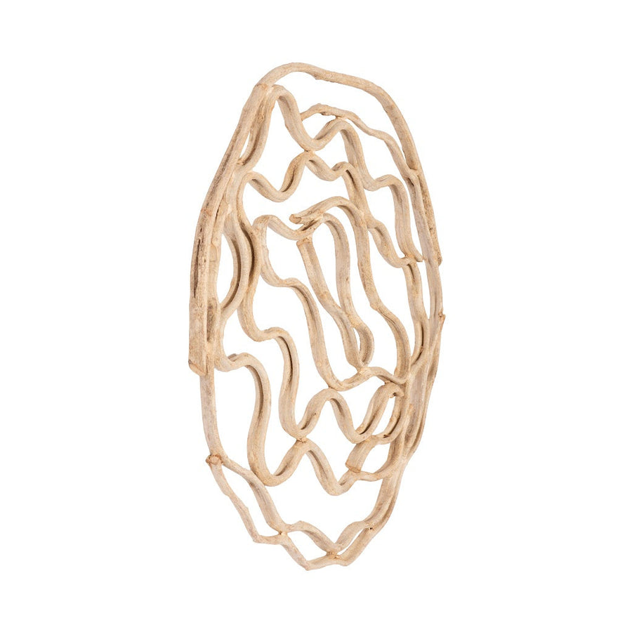 Decorative wire wall art with wavy pattern on a white background