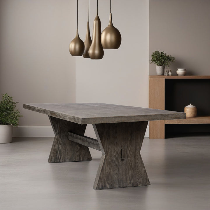 A solid oak dining table with a Blackburn finish, featuring a sleek, modern design and sturdy legs.