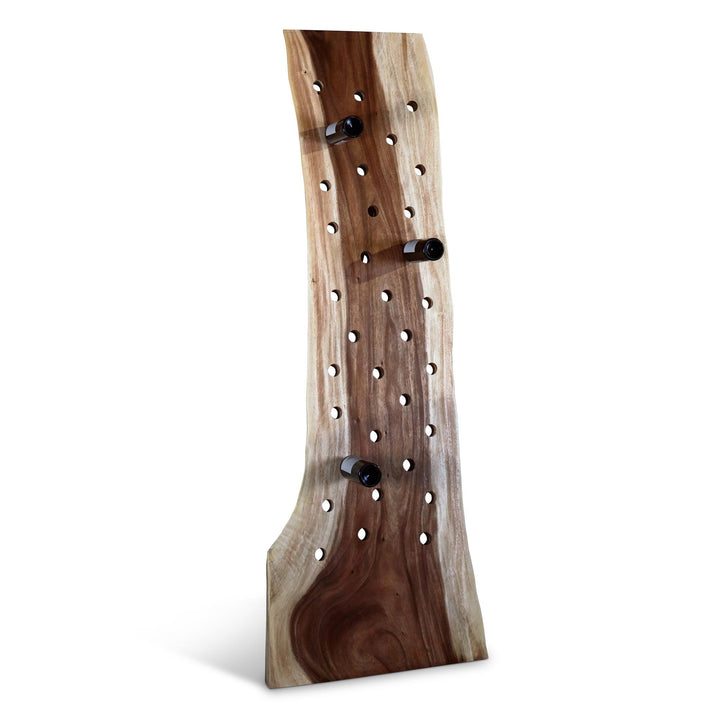 NATURALS SOLID CHAMCHA WOOD LEANING CHAMCHA WINE RACK - FRONT VIEW