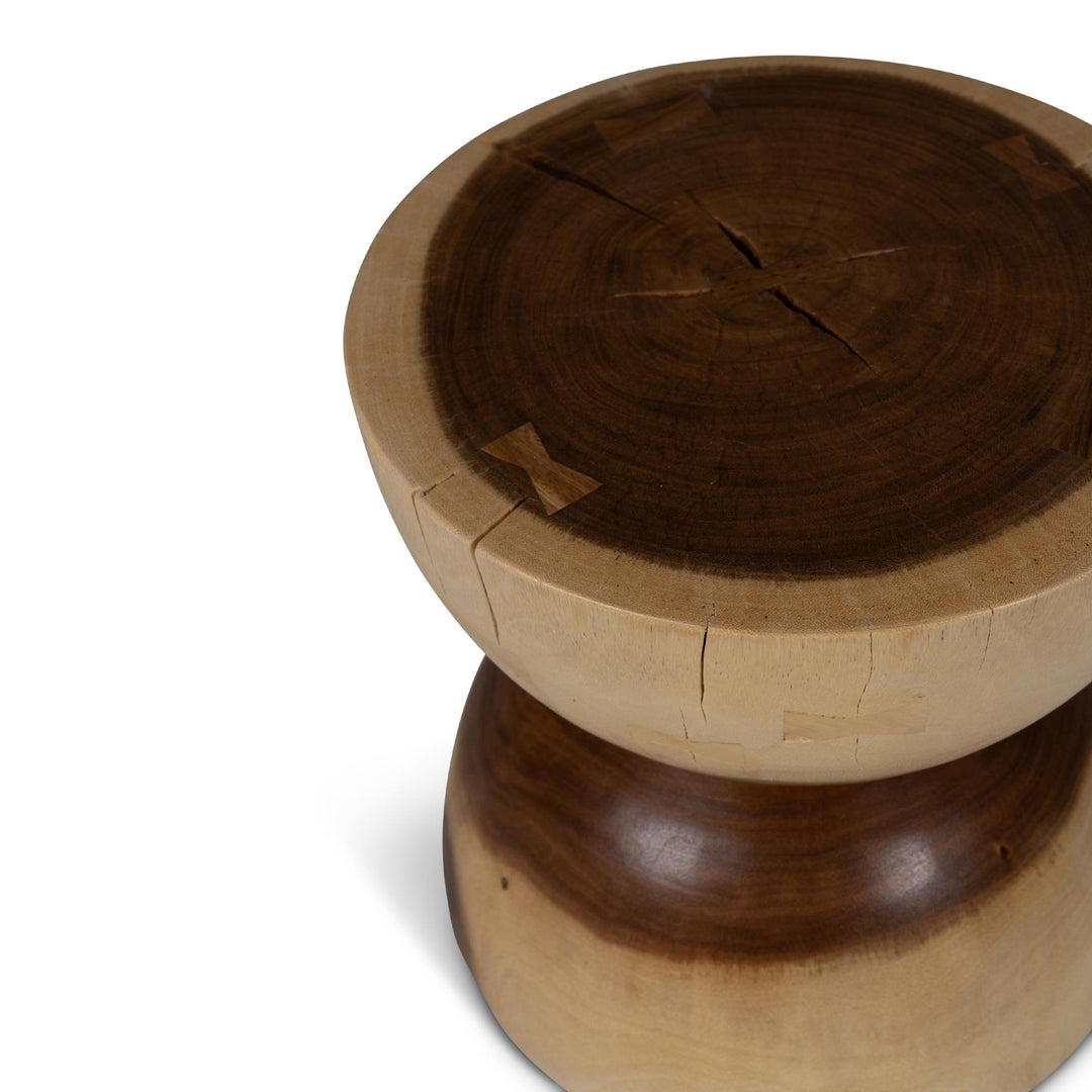 NATURALS SOLID CHAMCHA WOOD PENSRI ACCENT STOOL - CLOSE VIEW