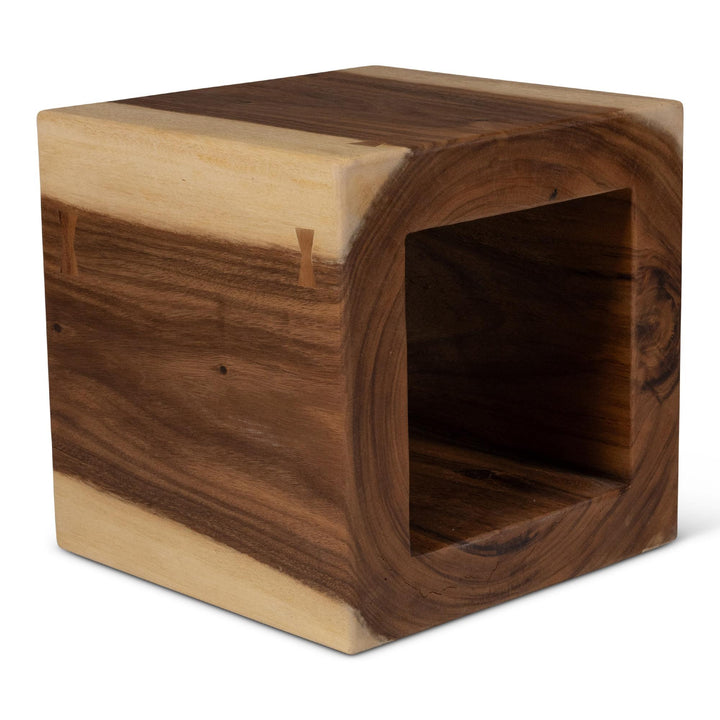 NATURALS SOLID CHAMCHA WOOD TAYIDA ACCENT STOOL - SIDE VIEW