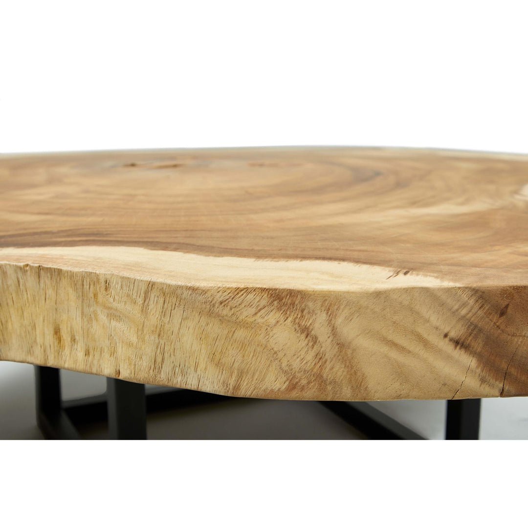 NATURALS SOLID CHAMCHA WOOD AKARA BLACK FRAME COFFEE TABLE - CLOSE VIEW