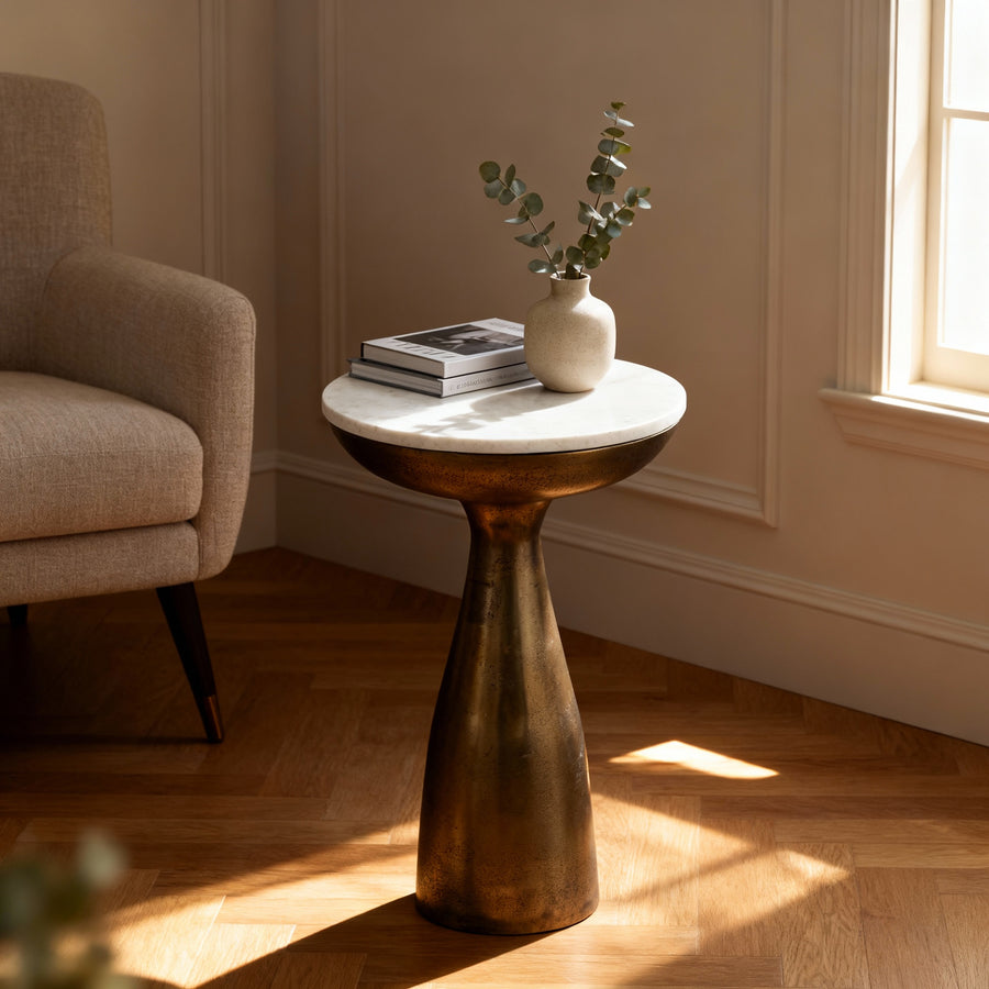 TORIN MARBLE & BRASS ACCENT TABLE