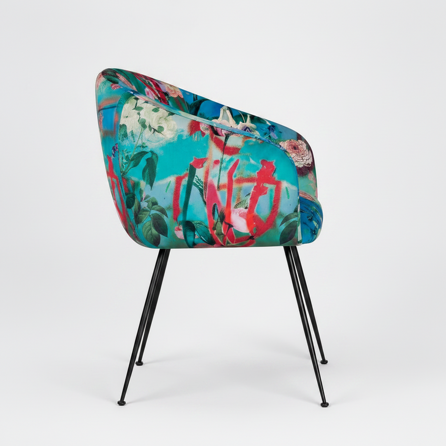 TROPICAL PRINT VELVET DINING CHAIR
