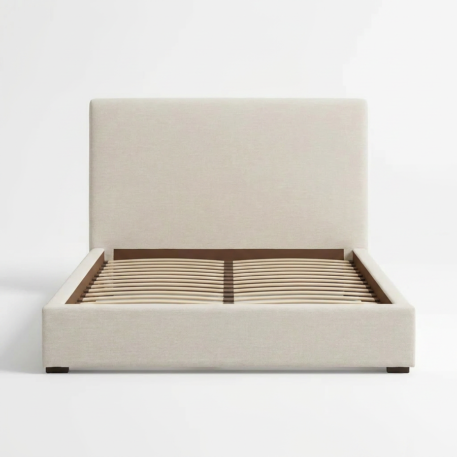 OFF-WHITE LINEN UPHOLSTERED BED
