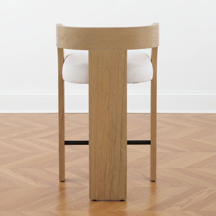 Wooden counter stool with white cushioned seat
