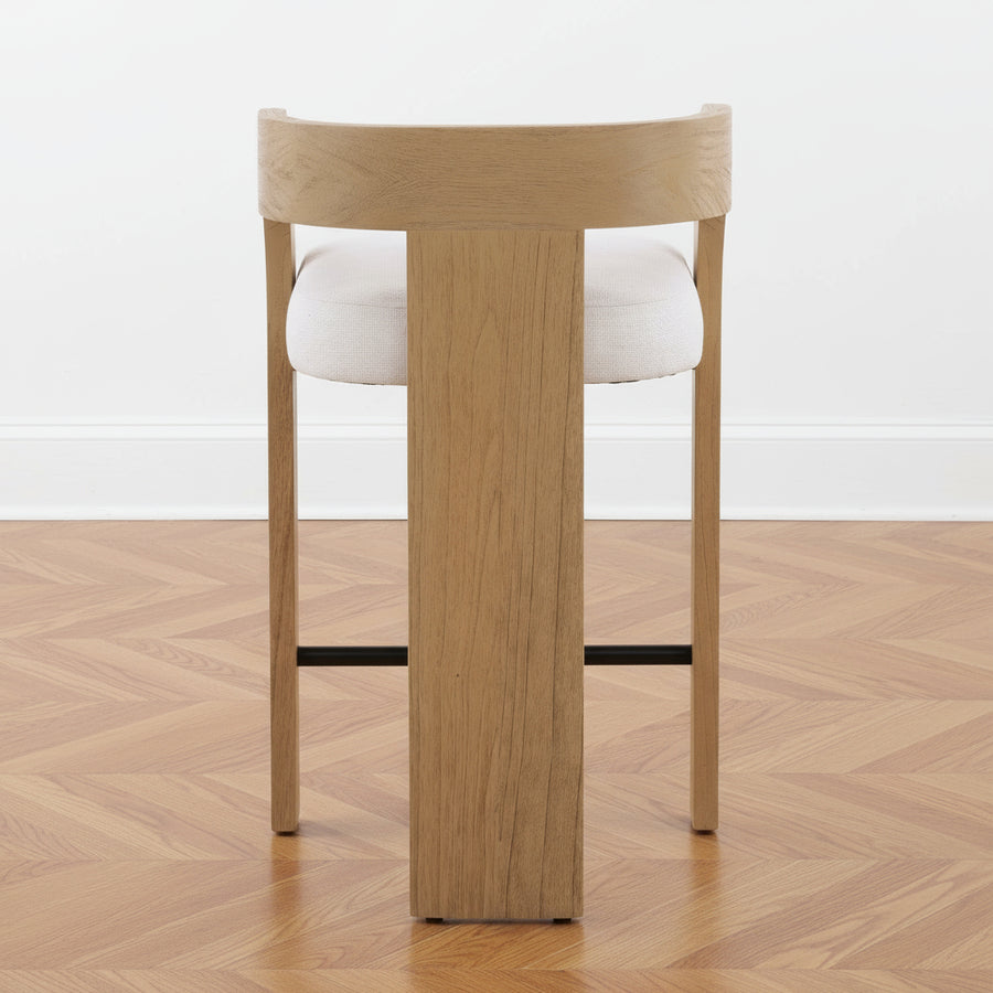 Wooden counter stool with white cushioned seat