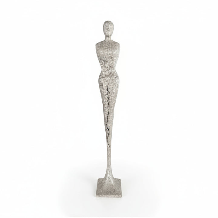 TALL CHISELED SILVER LEAF MALE & FEMALE SCULPTURES