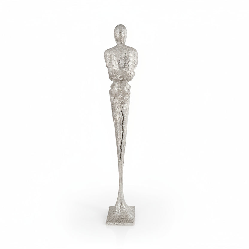 TALL CHISELED SILVER LEAF MALE & FEMALE SCULPTURES