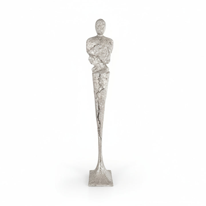 TALL CHISELED SILVER LEAF MALE & FEMALE SCULPTURES