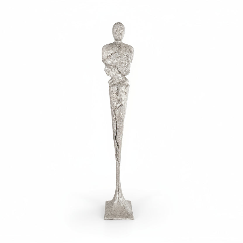 TALL CHISELED SILVER LEAF MALE & FEMALE SCULPTURES