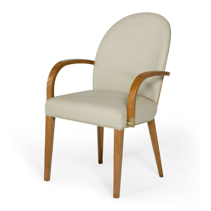 REXFORD MODERN TAUPE AND WALNUT DINING ARMCHAIR