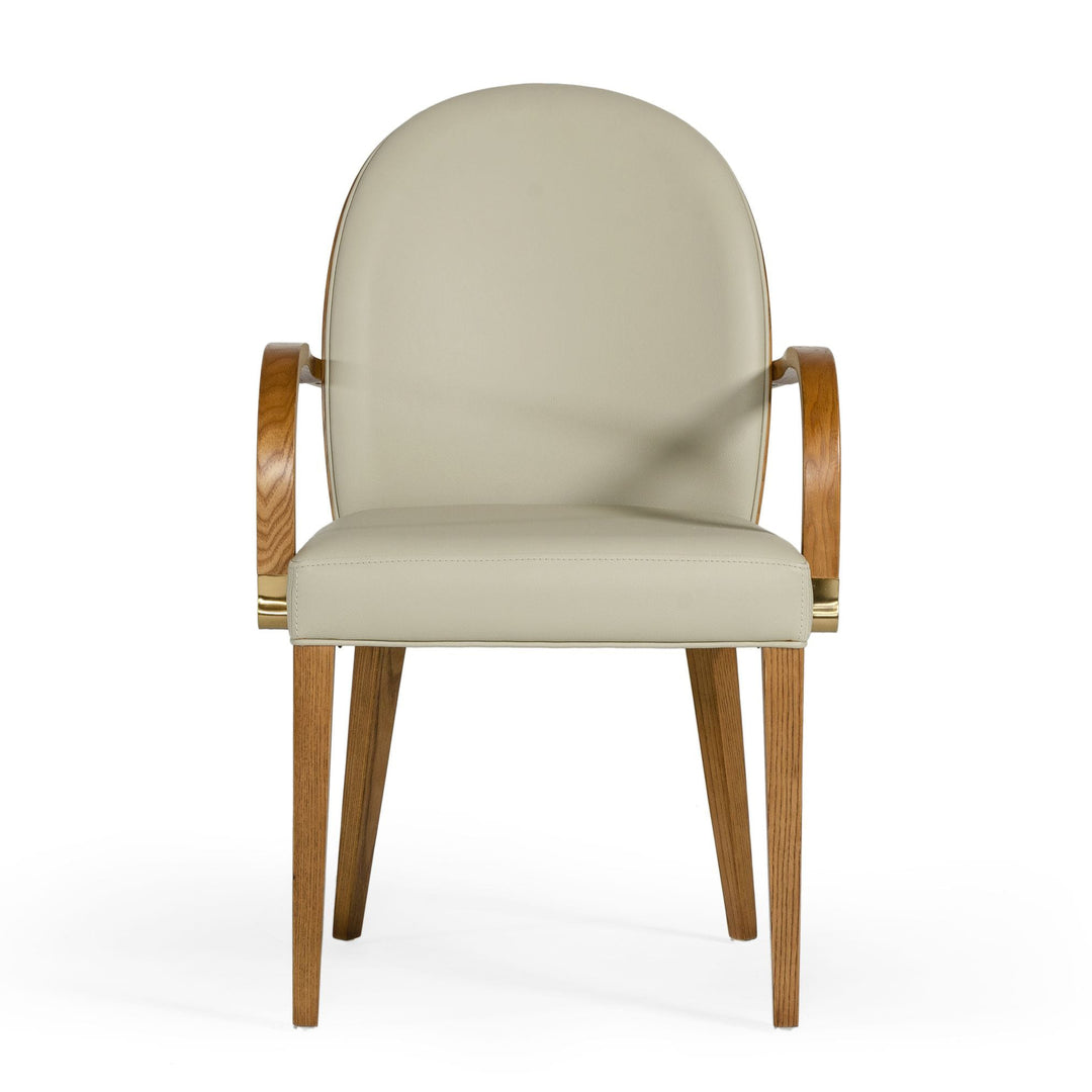 REXFORD MODERN TAUPE AND WALNUT DINING ARMCHAIR