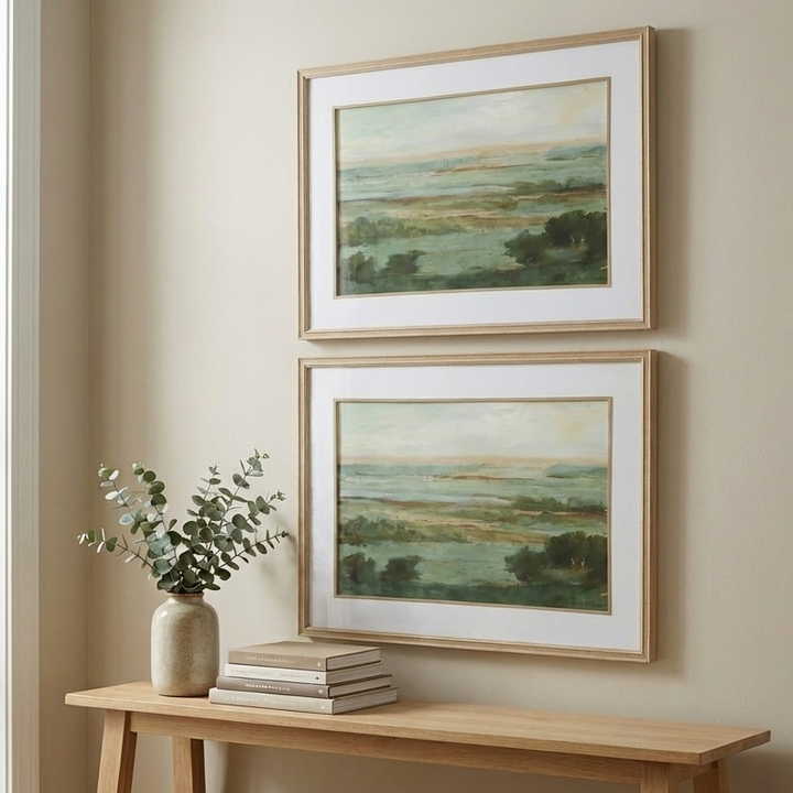 "WARM VALLEY" GLASS FRAMED PRINT SET
