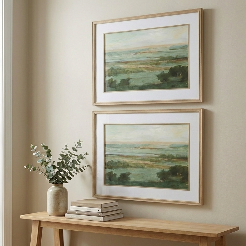 "WARM VALLEY" GLASS FRAMED PRINT SET