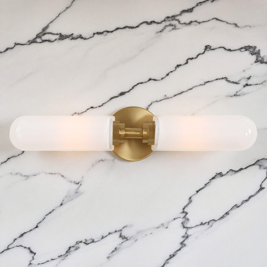 WELLSVILLE 2 LT BRASS VANITY SCONCE