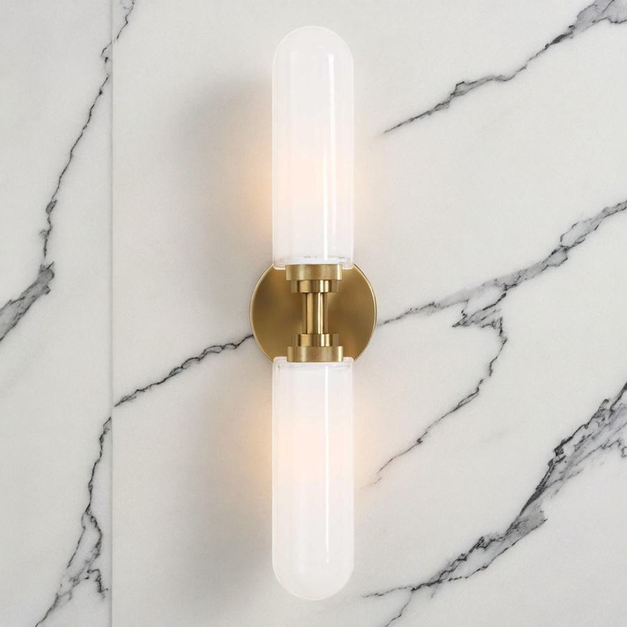 WELLSVILLE 2 LT BRASS VANITY SCONCE