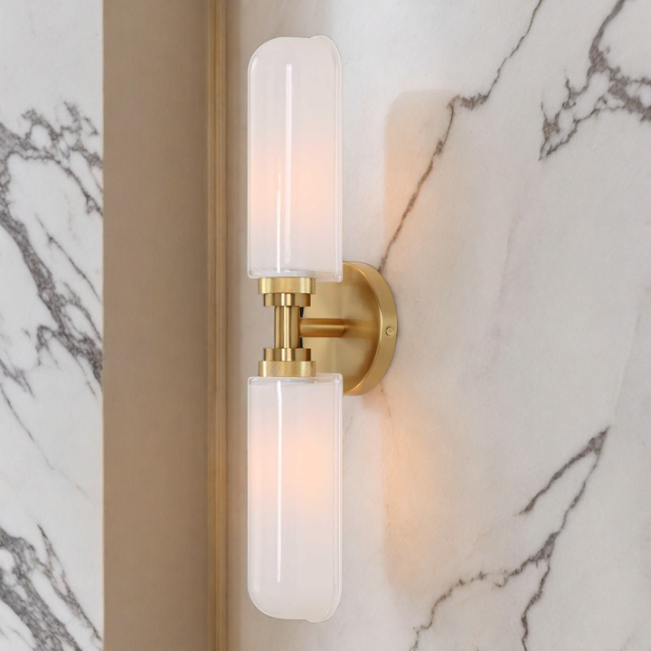 WELLSVILLE 2 LT BRASS VANITY SCONCE