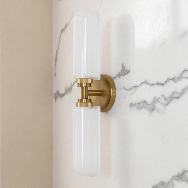 WELLSVILLE 2 LT BRASS VANITY SCONCE