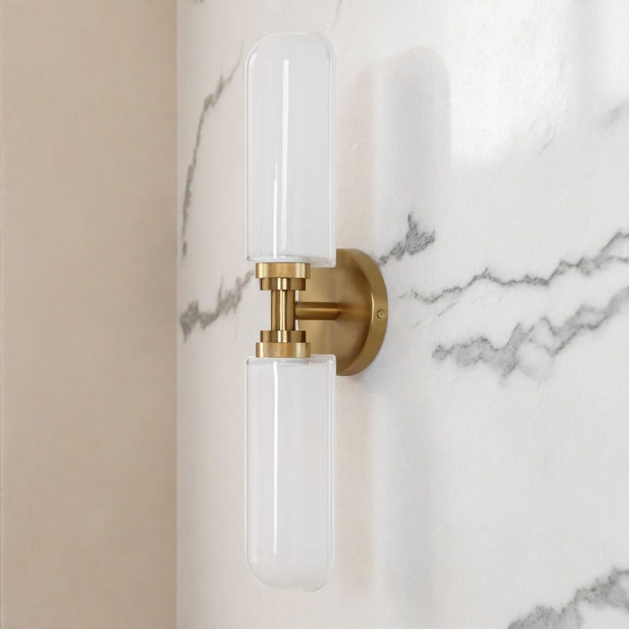 WELLSVILLE 2 LT BRASS VANITY SCONCE